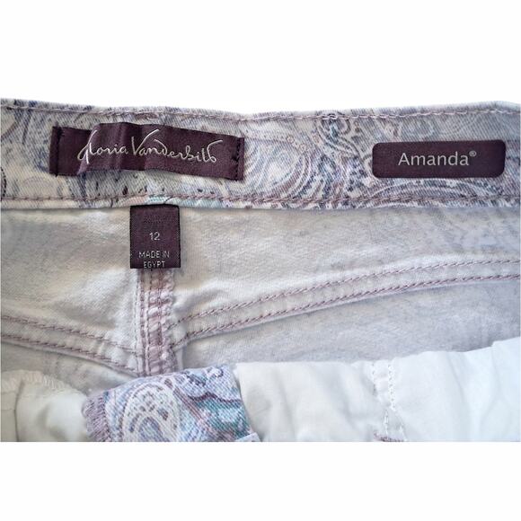 GLORIA VANDERBILT Purple Paisley Capri Jeans Sz 12 Stretch Denim Casual Cropped - Picture 11 of 12